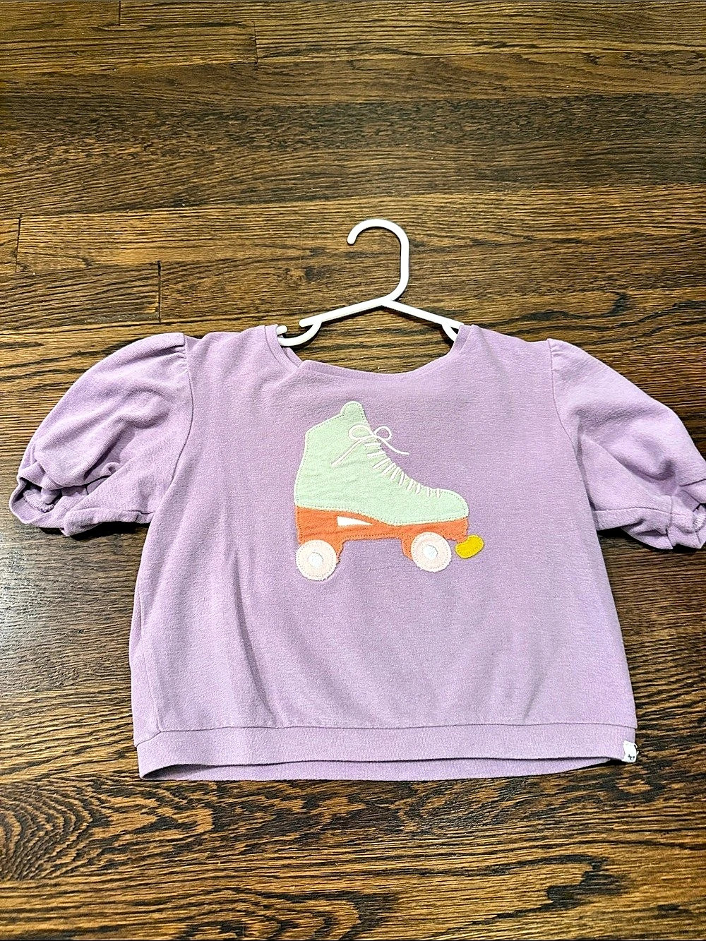 oh baby! Cotton Terry Puff Sleeve Boxy Sweatshirt - Roller Skate Applique!